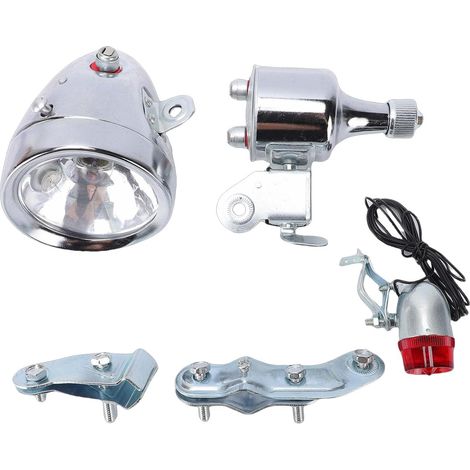 12V 6W Waterproof Dynamo Generator Headlight and Taillight Kit for Bicycles, Friction Powered, Retro Metal Housing, Front and Tail Lights, Energy Efficient (1/5)