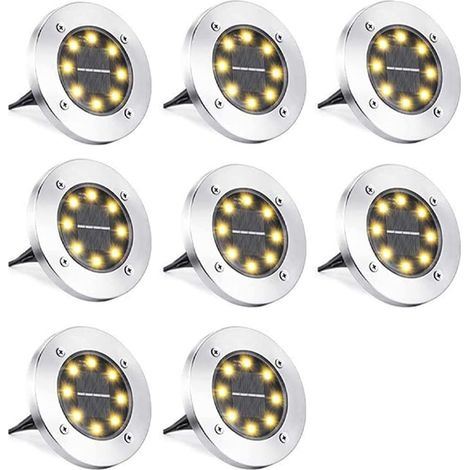 Set mit 8 solarbetriebenen LED-Straßenleuchten für den Außenbereich, wasserdicht (IP65), warmweißes Licht, für Garten, Einfahrt, Terrasse, Rasen und Treppe (1/5)
