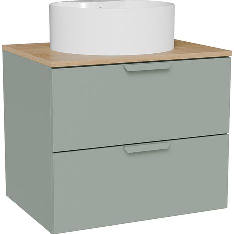 Meuble de salle de bain suspendu avec vasque à poser ronde – Vert amande – L60 cm – AVORELI (1/4)