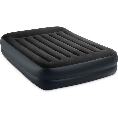 Intex 64124ND - Materasso Dura-Beam Pillow Rest Raised Matrimoniale, con Pompa Elettrica Incorporata, PVC, Nero, 152x203x42 cm