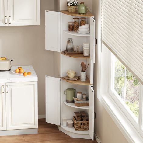 Armario esquinero 39,5 x 39,5 x 180 cm en blanco, MDF con 5 compartimentos y estilo vintage (1/5)