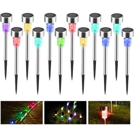 Set of 12 stainless steel solar garden lights for railways, rechargeable outdoor lights for patio, yard, garden, driveway (1/5)