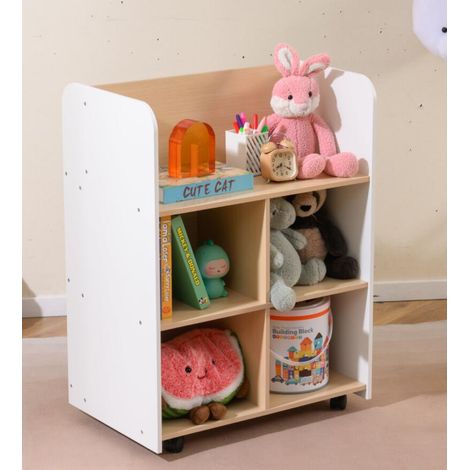Bibliothèque à 3 Niveaux pour Enfants avec Roues, Présentoir à Livres Double Face et Chariot de Rangement avec 8 Casiers Ouverts, 62,5 x 40 x 83 cm