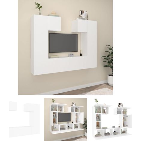 The Living Store 6-tlg. TV-Schrank-Set Weiß Holzwerkstoff - TV-Möbel (1/5)
