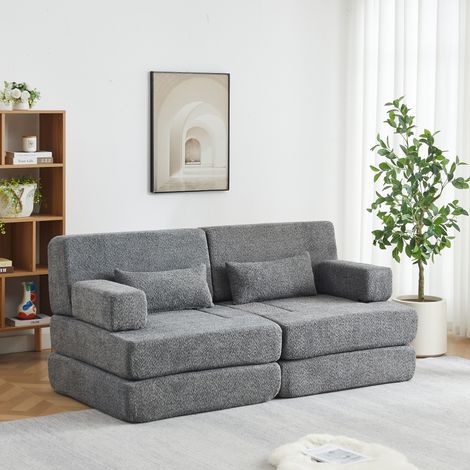 Modulares Klapp-Schlafsofa aus grauem Plüschstoff für Studio – MEUBLIV (1/5)
