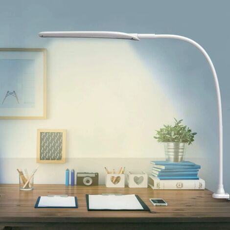 Lampe de Bureau à LED  Lampe de Travail 9W Lampe de Table Lampe Architecte a pince 3 Modes de Couleur Flexible 360 Degrés Pour Apprendre, Lire, Travailler(blanc) (1/5)