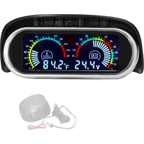 2-Inch Digital Car Gauge, Temperature and Voltage Meter with Alarm, Large LCD Screen 9-36V for Cars, Trucks, SUVs, Motorhomes, ABS Housing, 1/8NPT Sensor (1/4)