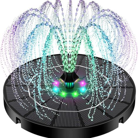 Fontaine solaire pour bain d'oiseaux,fontaine flottante avec lumières colorées, fontaine solaire 3,5 W,idéale pour les jardins extérieurs