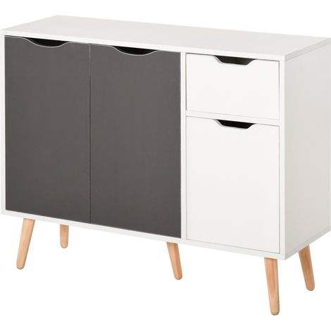 Credenza Irovami con cassetto e gambe in legno massello, grigia, ideale per la camera da letto, il soggiorno o l'ufficio.
