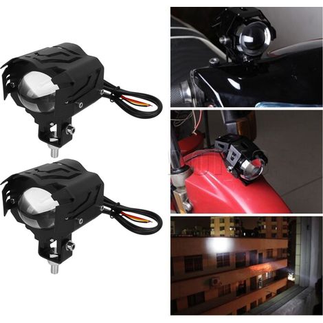 Paar LED-Motorradscheinwerfer 12-85V 60W, Zweifarbenlinse, integriertes Abblend- und Fernlicht (1/5)