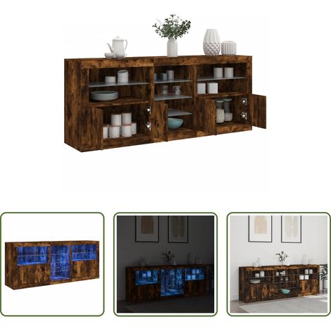 vidaXL Rangement -  Buffet avec lumières LED chêne fumé 181,5x37x67 cm (1/5)