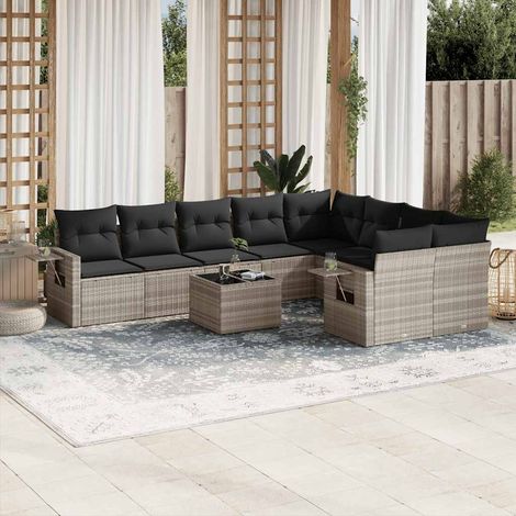 Set sofás jardín 10 pzas con cojines ratán sintético gris claro vidaXL (1/5)