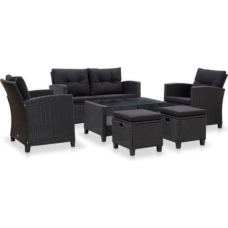 vidaXL 6-tlg. Garten-Sofagarnitur mit Auflagen Poly Rattan Schwarz (1/9)