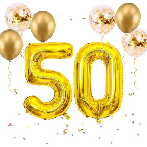 Numéro Ballons 50/05 ans Or - Ballon Foil Joyeux Anniversaire Or XXL - 101 cm - Décoration d'anniversaire - Ballon Chiffre Décoratif pour Anniversaire - Vole à l'hélium