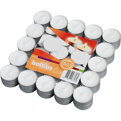 Candele Tealight Bolsius 50 pezzi bianche 3,5 ore