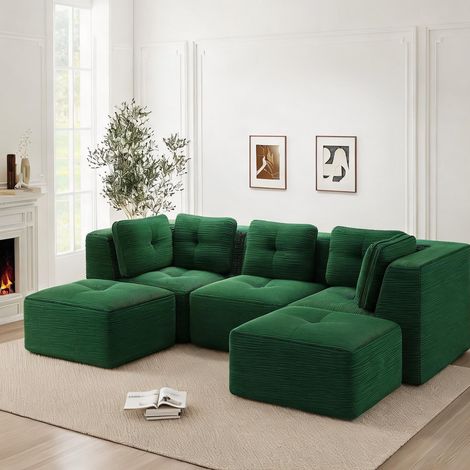 Canapé modulable d'angle vert en velours côtelé 297 x 177 x 69 cm (1/5)