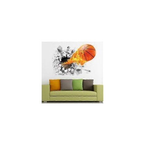 Abnehmbarer 3D-Aufkleber (Flying Fire Basketball (2 x 50 cm) – Verleihen Sie Ihren Wänden eine dynamische und sportliche Note) – Crezuo