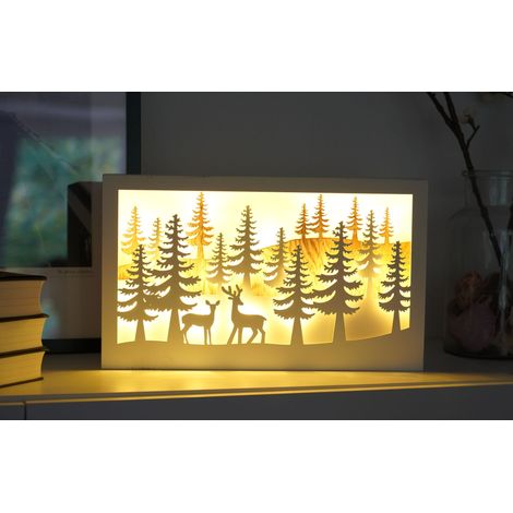 LED Deko Leuchte Winterlandschaft - Holz Weihnachtsdeko beleuchtet