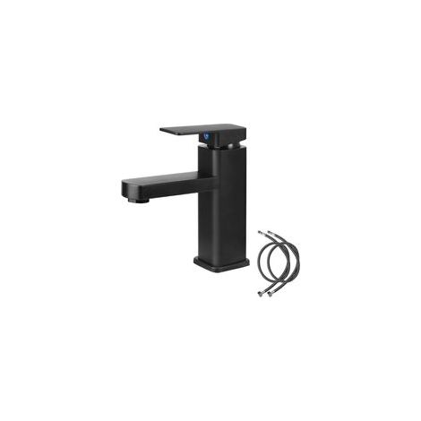 (Avec tuyau d'arrivée d'eau)Robinet de salle de bain noir, mitigeur de lavabo, eau chaude et froide, robinet d'évier, adapté aux toilettes, salle de bain (1/5)