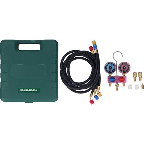 Mini Manomètre de Réfrigérant G1/4" avec Ensemble de Tuyaux et Robinet à Tournant Sphérique - pour R22, R32, R410A