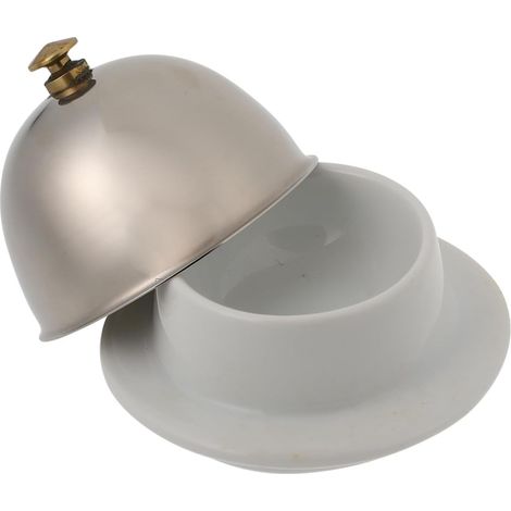 Plateau de Beurre en Céramique avec Couvercle en Acier Inoxydable Argenté, Facile à Nettoyer, Anti-poussière, pour Restaurant Cuisine (1/5)