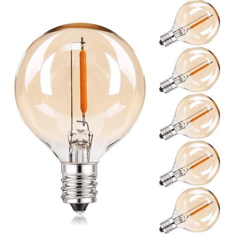 Bombilla LED de repuesto E12, tipo globo G40, corona decorativa, estilo retro, luz blanca cálida 2200K, 220V-240V, paquete de 6 (1/5)