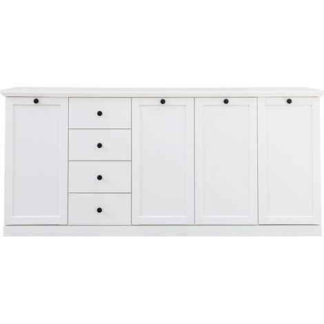Sideboard weiß Landhausstil BERGAMA-19 mit Knopfgriffen schwarz, B/H/T: ca. 195/88/41 cm (1/5)