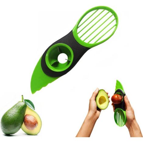 Trancheur d’avocat 3 en 1 – Coupe-avocat avec éplucheur et dénoyauteur – Outil multifonction pour couper, éplucher et dénoyauter facilement les avocats (1/5)