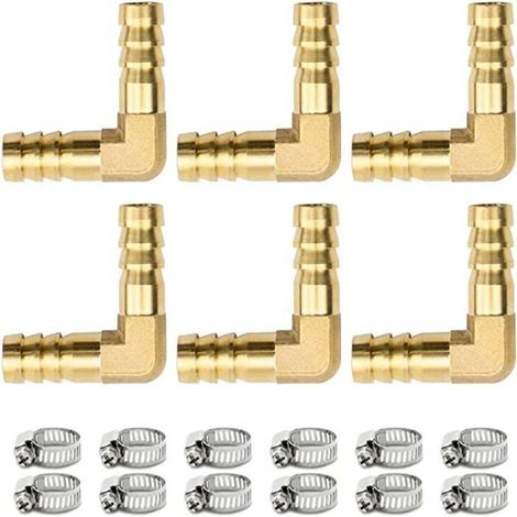 Lot de 6 raccords barbelés 8 mm 2 voies en laiton coudé en forme de L - FOLAYA - Blanc (1/4)