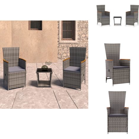 3-tlg. Garten-Lounge-Set mit Kissen Poly Rattan Grau - Outdoor Lounge Set - Gartenmöbel - Rattan Gartenmöbel - Loungesessel - Esszimmergarnitur (1/5)