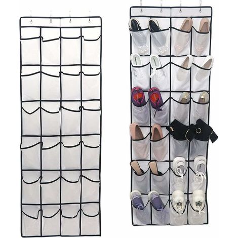 Organizador de zapatos para colgar sobre la puerta, organizador de zapatos para guardar zapatos, estante colgante con 24 bolsillos grandes, bolsa colgante que ahorra espacio (1/5)