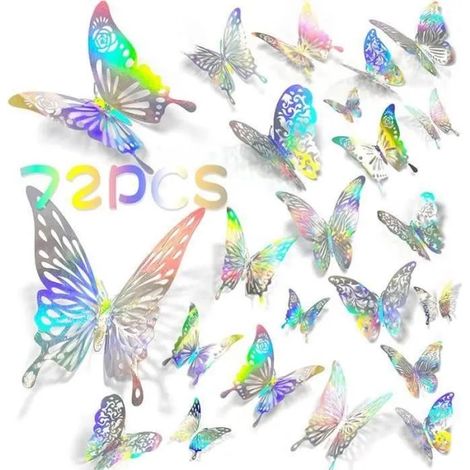 Stickers Muraux - Décoration - Papillon - 72Pcs - 3 Tailles - PVC Argenté (1/4)