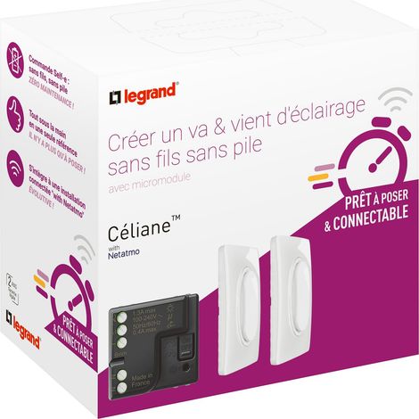 Legrand – Prise et interrupteur connectés – Kit va-et-vient intelligent sans fil – 2 commandes Self-e blanc – Micromodule ON/OFF 230V
