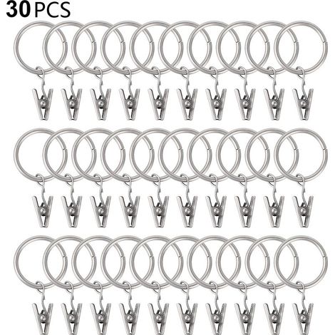 Lot de 30 anneaux de rideau en métal argent – Œillets de 3,5 mm – Clips amovibles pour installation rapide – Résistance à la corrosion