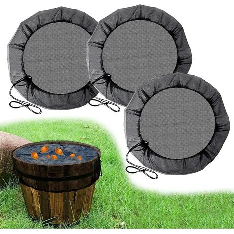 Sollbry 3-teiliges Regentonnennetz, Regentonnenabdeckung mit verstellbarem Kordelzug, Regenwassertanknetz, Mücken- und Laubschutznetz (1/5)