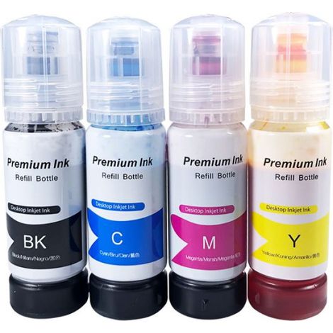 4 pièces Recharge d'encre, Compatible Epson EcoTank ET-2710 ET-4700, Noir et Tricolore, 70ML, Usage Bureau Domicile (1/5)