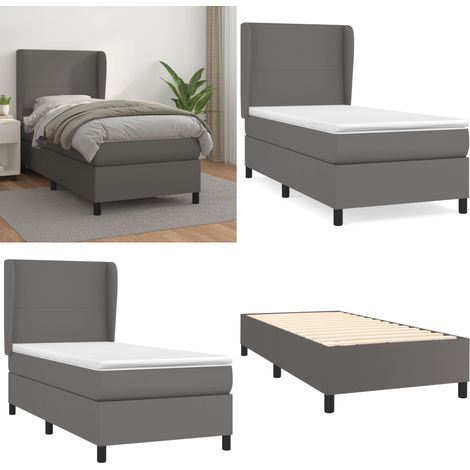 Sommier à lattes de lit avec matelas Gris 80x200 cm Similicuir - Lit Plateforme - Lit Double - Lit Design - Literie - Chambre À Coucher - Home & Living (1/5)