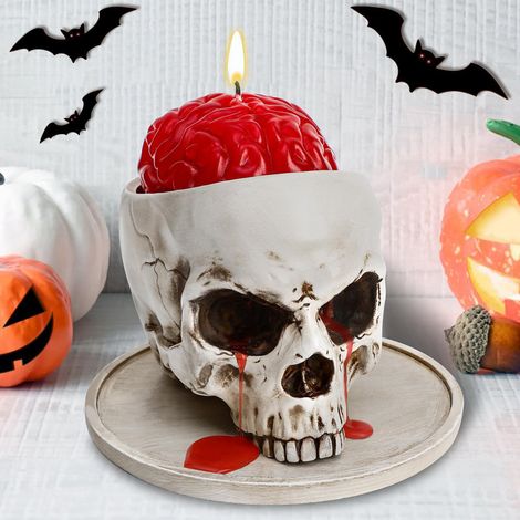 Bougeoir Crâne - Décoration Halloween Intérieur Extérieur - Support Bougie en Résine - 15 x 10 x 10 cm - 1 Pièce (1/4)