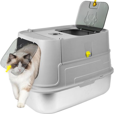 Haloyo® Katzentoilette Edelstahl mit Schaufel, Katzenklo mit Deckel & Edelstahl-Schublade, 48.5x36x39.5cm, grau (1/5)