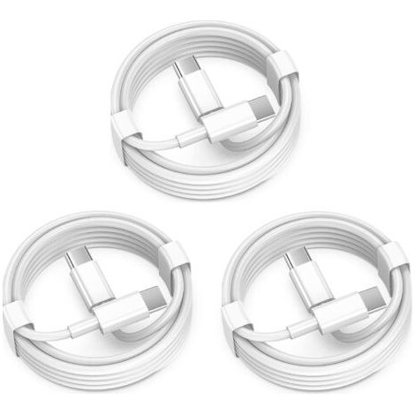 Lot de 3 câbles USB C vers USB C pour Apple, 1,8 m, 60 W, cordon de charge rapide USBC/Type-C compatible avec iPhone 17/16 Pro Max, iPhone 17 Air, iPad Pro/Air