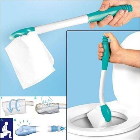 1 essuie-glace pour toilettes, poignée ergonomique, en plastique ABS, longueur 38 cm, aide à l'hygiène personnelle (1/5)