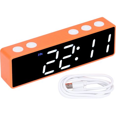 Minuteur d'entraînement LED numérique, horloge électronique multifonction pour chambre et salle de sport (cadre orange, affichage vert et blanc) (1/5)