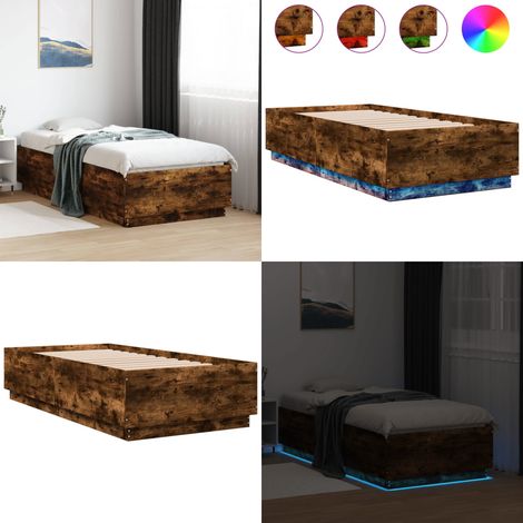 Bettgestell mit LED Räuchereiche 75x190 cm Holzwerkstoff - Holzbettfassungen - Betträume - Schlafzimmermöbel - Rauchereiche Möbel - LED-Bettgestell - Home & Living (1/5)