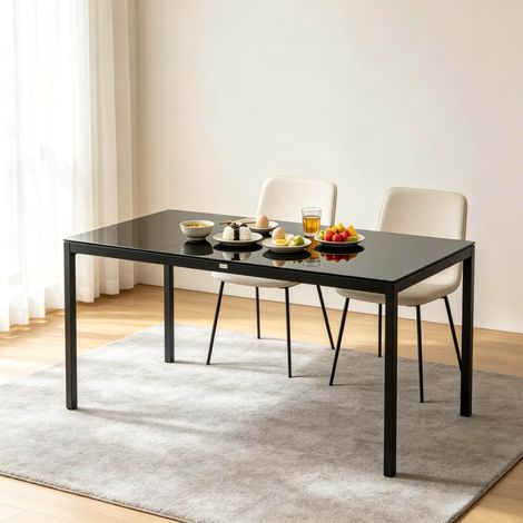 Mesa de jardín rectangular de aluminio y vidrio templado negro 180 x 80 x 72 cm OKWISH (1/5)