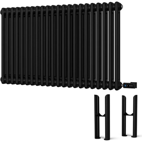 Alpha - Black Column Electric Radiator H600mm x W988mm 2 Column 900w Thermostatic WIFI - Feet Included (1/2)