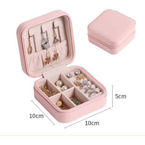 Joyero de viaje, portátil, organizador para collares, anillos y pendientes, ideal para regalar (rosa) (1/4)