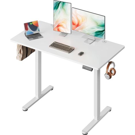 Bureau réglable DEVAISE 120x60 cm, plateau uni, moteur silencieux, 3 mémoires, blanc ergonomique pour bureau. (1/5)