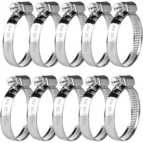 10 adjustable hose clamps 50-70 mm, stainless steel hose clamps, metal screw clamps, hose bolts for petrol, diesel and swimming pool hoses