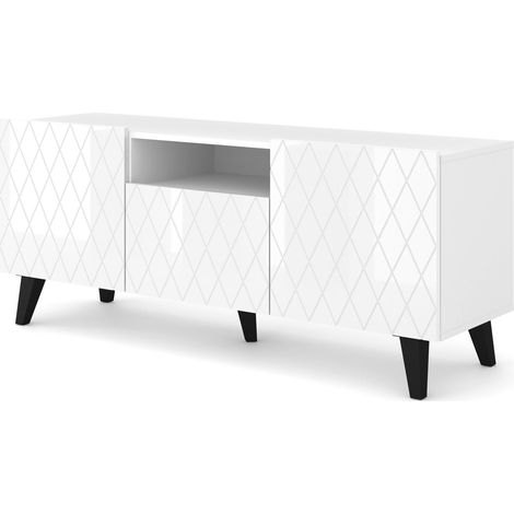 TV-Möbel DIUNA 145 cm 2D1K auf Füßen, glänzend weiß (1/5)