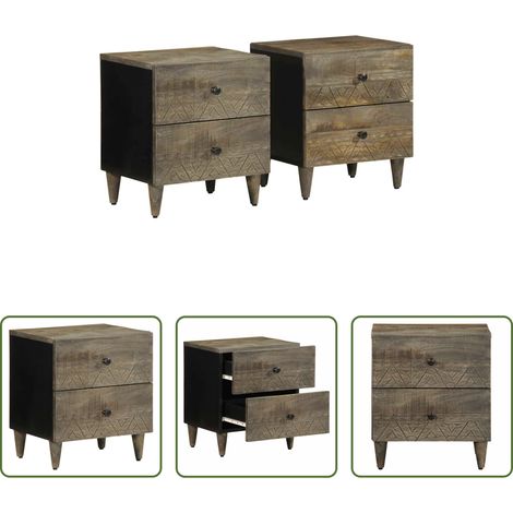 Meuble de chambre - Tables chevet 2 pcs gris clair 40x33x46 cm bois manguier solide (1/5)